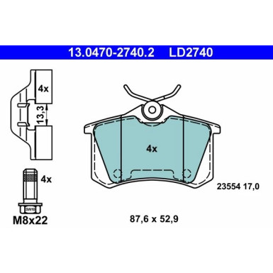 Bremsbelagsatz Citroen T. C2/C3/C4/C8/Ds3/Ds4/Xsara 00- Keramik | 13.0470-2740.2