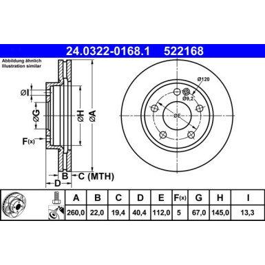 Bremsscheibe Db P. W168 1.4-1.9 97-04 Power Disc | 24.0322-0168.1