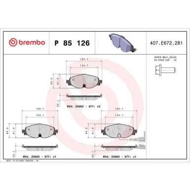 BREMBO Bremsklötze VA | AUDI A3 | P 85 126