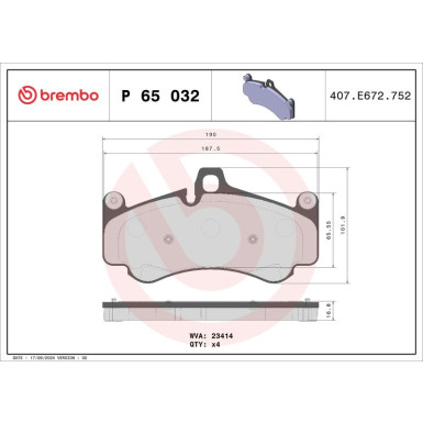 BREMBO Bremsklötze VA | PORSCHE 911 97-12 | P 65 032