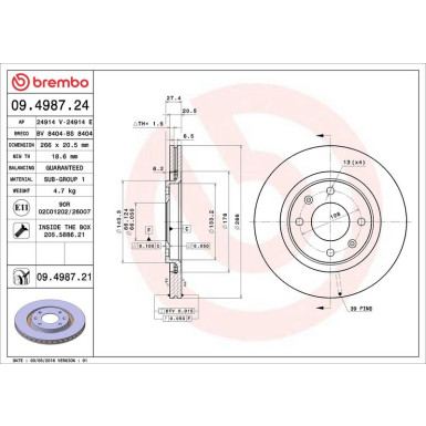 70 481 011 Bremsscheibe VA | CITROEN ZX,BX,Xsara,PEUG 86 | 09.4987.21