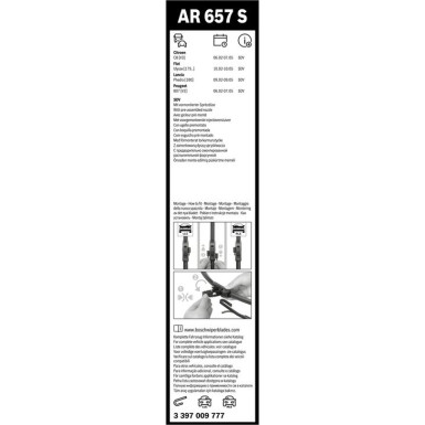 Scheibenwischer Aerotwin AR657S BOSCH | AeroTwin 650/650 | Citroen C8, Peugeot 807 | 3397009777