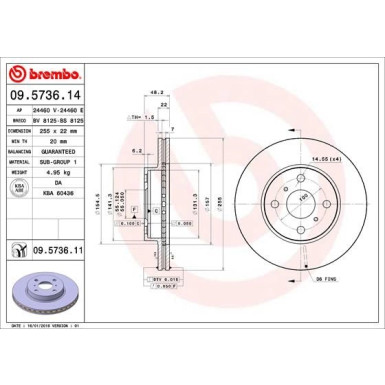 82 481 045 Bremsscheibe VA | TOYOTA Corolla 92 | 09.5736.11