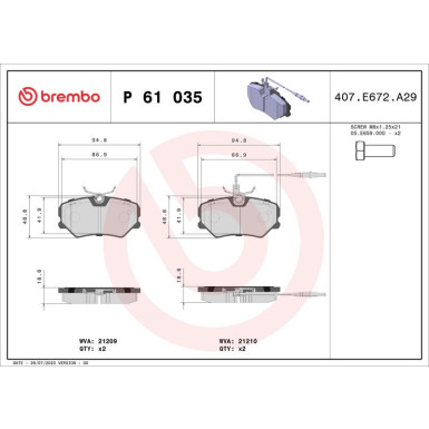 BREMBO Bremsklötze VA | PEUGEOT 405 87-99 | P 61 035