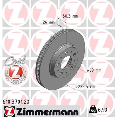 ZIMMERMANN Bremsscheibe | 610.3701.20