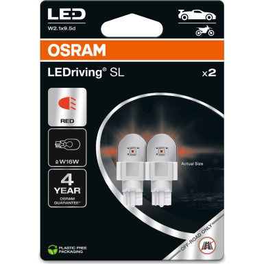 OSRAM W16W LEDriving SL Red Rot 12V Blister 2 Stück