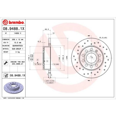 Bremsscheibe HA Xtra | AUDI A3,VW Golf,SEAT,SKODA 03 | 08.9488.1X