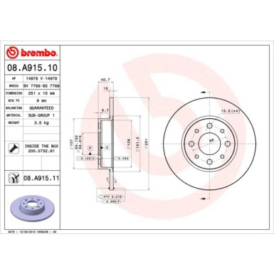 41 482 018 Bremsscheibe HA | ALFA MiTo 08 | 08.A915.11