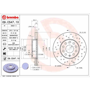 Bremsscheibe VA Brembo Xtra | AUDI A3 SEAT SKODA VW 12 | 09.C547.1X