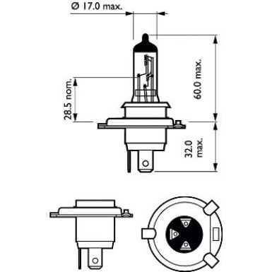 H4 Vision 12V 60/55W P43t-38 | 30% mehr Licht als Standard | 12342PRC1