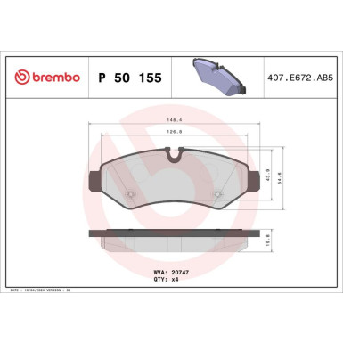 BREMBO Bremsklötze HA | MERCEDES Sprinter 18 | P 50 155