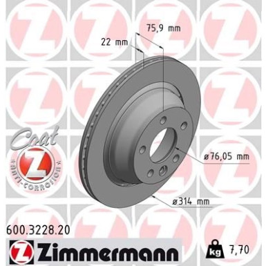 ZIMMERMANN Bremsscheibe | 600.3228.20