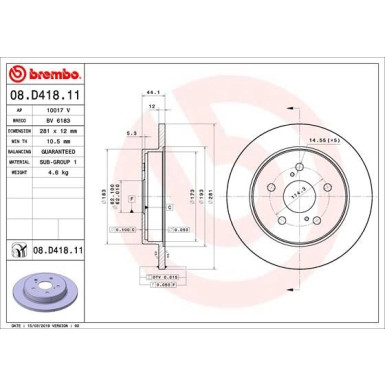 Bremsscheibe HA | LEXUS ES, NX, UX TOYOTA C-Hr 16 | 08.D418.11