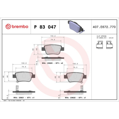 BREMBO Bremsklötze HA | TOYOTA Avensis 03-08 | P 83 047