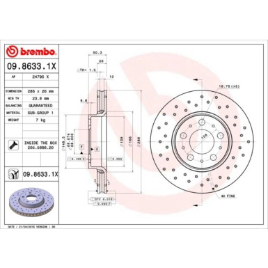 Bremsscheibe VA Xtra | VOLVO S60, S80, V70, XC70 97-10 | 09.8633.1X