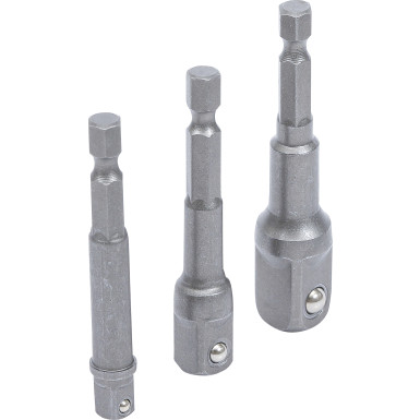 BGS Adapter-Satz für Bohrmaschinen | Antrieb Außensechskant 6,3 mm (1/4"""") | Abtrieb Außenvierkant 6,3 mm (1/4"""") / 10 mm (3/8"""") / 12,5 mm (1/2"""") | 3-tlg | 8204