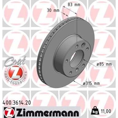 ZIMMERMANN Bremsscheibe | 400.3614.20