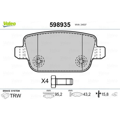 VALEO Bremsbeläge | 598935