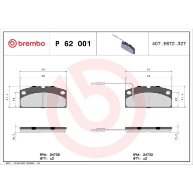 BREMBO Bremsklötze VA | AIXAM A.721, A.741, Crossline 05 | P 62 001