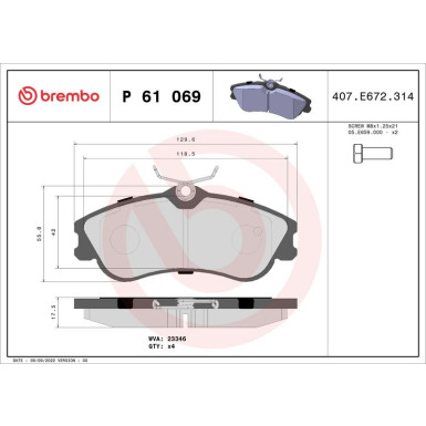 BREMBO Bremsklötze VA | CITROEN Berlingo, Xsara PEUGEOT 206 93-15 | P 61 069