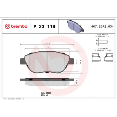 BREMBO Bremsklötze VA | FIAT Doblo, Ideo PEUGEOT 207 98-13 | P 23 119