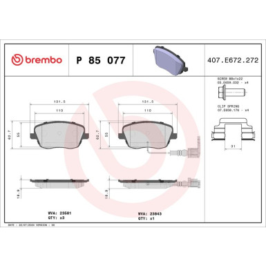 BREMBO Bremsklötze VA | SEAT Cordoba SKODA VW Polo 01-12 | P 85 077