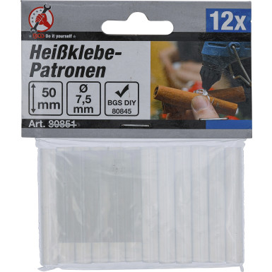 BGS Heißklebe-Patronen | transparent | Ø 7,5 mm, 50 mm | 12-tlg | 80851