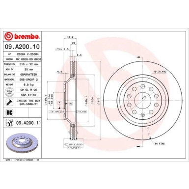 17 482 018 Bremsscheibe HA | AUDI,SEAT,SKODA,VW Golf VI,VII 06 | 09.A200.11