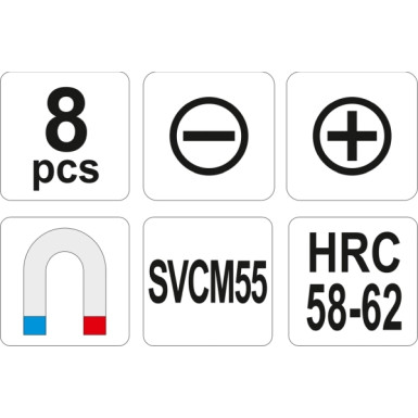 Schraubendrehersatz 8-Tlg. Sl: 4_5,5_ 6,5/ Ph:0_ 1_ 2 | YT-2670