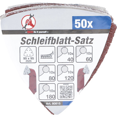 BGS Schleifblatt-Satz für Dreieckschleifer | 95 x 95 mm | K 40 - 180 | 50-tlg | 80815