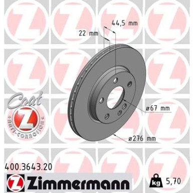 ZIMMERMANN Bremsscheibe | 400.3643.20