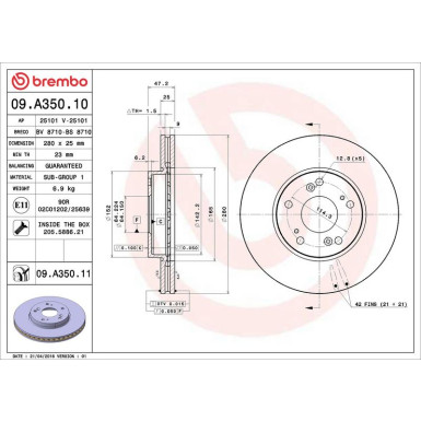 86 481 042 Bremsscheibe VA | HONDA Accord 03 | 09.A350.11