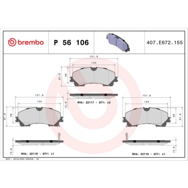 BREMBO Bremsklötze VA | NISSAN X-Trail 13 | P 56 106