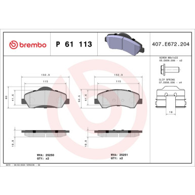 BREMBO Bremsklötze VA | PEUGEOT 308 12 | P 61 113