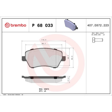 BREMBO Bremsklötze VA | MERCEDES Citan RENAULT Clio 12 | P 68 033