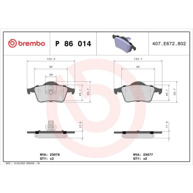 BREMBO Bremsklötze HA | VOLVO S60, S80, V70 98-10 | P 86 014