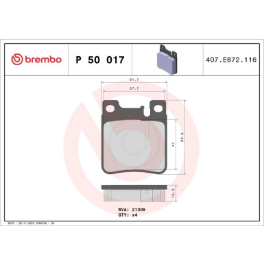 BREMBO Bremsklötze HA | CHRYSLER Crossfire MERCEDES C, E-Klasse 93-10 | P 50 017