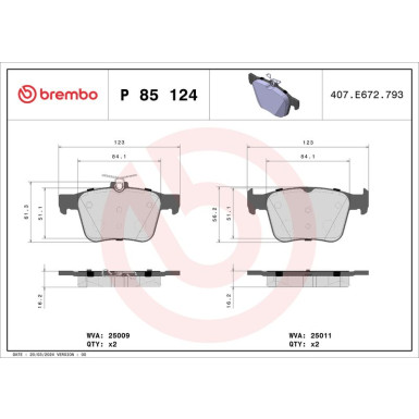 BREMBO Bremsklötze HA | AUDI A3 | P 85 124