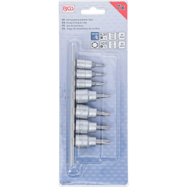 BGS Schraubenausdreher-Satz | Antrieb Innenvierkant 6,3 mm (1/4"""") / 10 mm (3/8"""") | für defektes T-Profil (für Torx) | T10 - T40 | 7-tlg | 7098