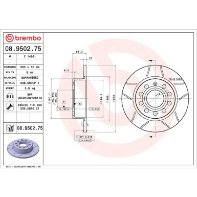 Bremsscheibe HA Brembo Max | AUDI A3 SEAT SKODA VW 04-13 | 08.9502.75