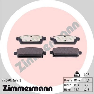 ZIMMERMANN Bremsbelagsatz, Scheibenbremse | 25096.165.1