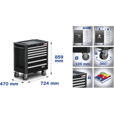 BGS Werkstattwagen | 7 Schubladen | extra geringe Bauhöhe | mit 209 Werkzeugen | 4140