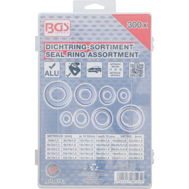 BGS Dichtring-Sortiment | Aluminium | 300-tlg | 8143