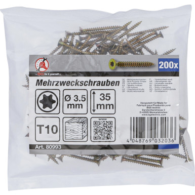 BGS Mehrzweckschrauben | T-Profil (für Torx) T10 | 3,5 x 35 mm | 200 Stück | 80993