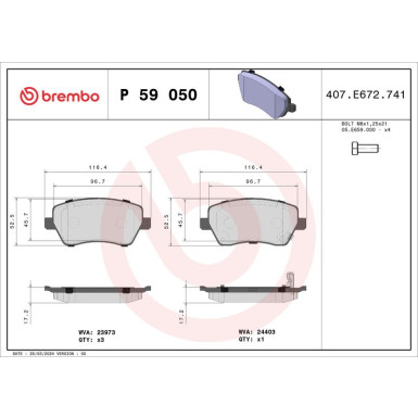 BREMBO Bremsklötze VA | OPEL Agila SUZUKI Splash 05 | P 59 050