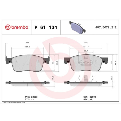 BREMBO Bremsklötze VA | CITROEN Jumpy PEUGEOT Expert 16 | P 61 134