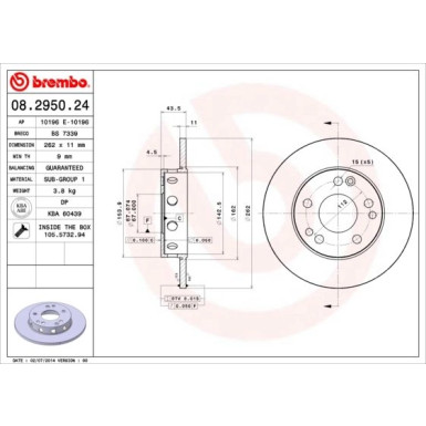 15 481 009 Bremsscheibe VA | MERCEDES W201 82 | 08.2950.24