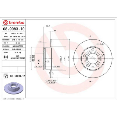 12 482 016 Bremsscheibe HA | AUDI A6 Quattro 97 | 08.9083.11