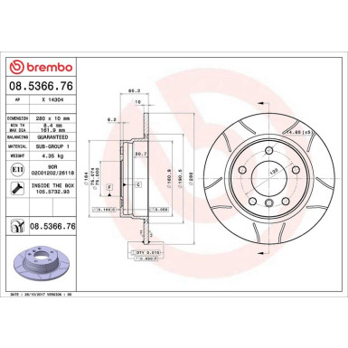 11 482 014M Bremsscheibe HA Brembo Max | BMW E36,E46 90 | 08.5366.76