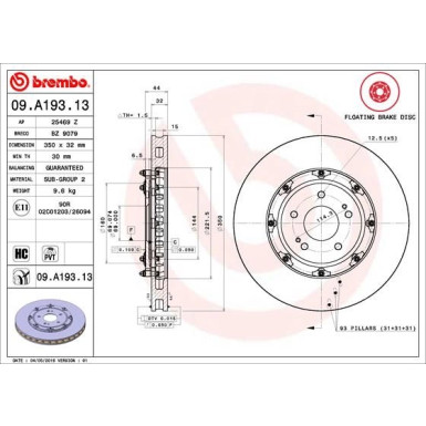 84 481 069 Brembo PREMIUM VA zweiteilig | MITSUBISHI Lancer EVO 08 | 09.A193.13